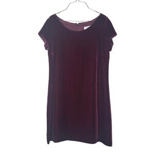 Tweeds Womens 10 Silk Rayon Velvet Mini Dress Burgundy Maroon Short Sleeve